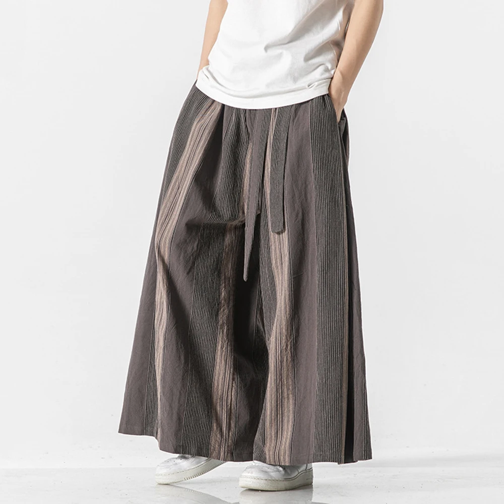 2023 Men Striped Linen Wide Leg Pants Men Cotton Joggers Retro Trousers Chinese Style Skirt Pants Male Crotch Nepal Robe Pants
2023 Men Striped Linen Wide Leg Pants Men Cotton Joggers Retro Trousers Chinese Style Skirt Pants Male Crotch Nepal Robe Pants