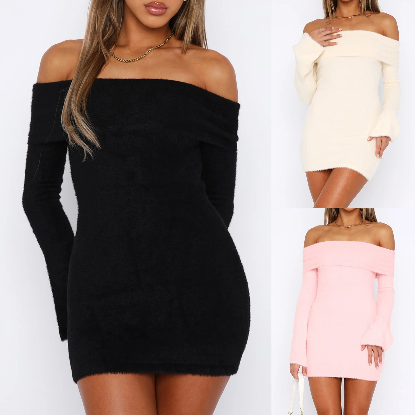Ladies Elegant Mini Dress Slash Neck Long Sleeve Dress Solid Color Slim Fit Off Shoulder Sexy Style Vacation Outfit
Ladies Elegant Mini Dress Slash Neck Long Sleeve Dress Solid Color Slim Fit Off Shoulder Sexy Style Vacation Outfit