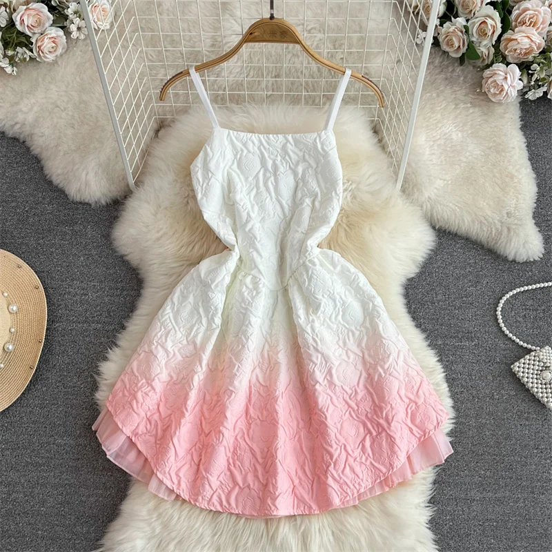 Summer Women Sweet Gradient Suspender Dress High Waist Bow Lace-up Korean Sleeveless Lady Mini A-line Dresses Blue Pink Vestidos
Summer Women Sweet Gradient Suspender Dress High Waist Bow Lace-up Korean Sleeveless Lady Mini A-line Dresses Blue Pink Vestidos