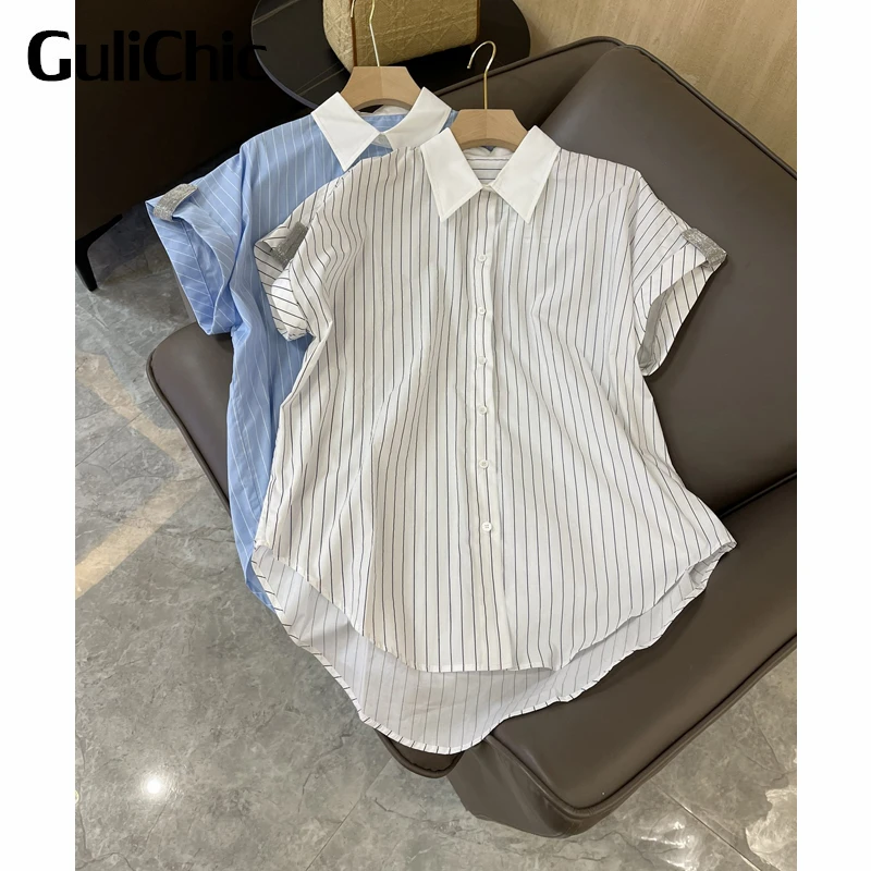 3.16 GuliChic Vertical Stripe Beading Decoration Single Breasted Short Sleeve Loose Comfortable Cotton Shirt Women
3.16 GuliChic Vertical Stripe Beading Decoration Single Breasted Short Sleeve Loose Comfortable Cotton Shirt Women