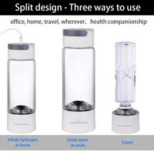 Hydrogen Rich Water Generator Bottle Glass Cup body DuPont SPE/PEM Dual Chamber Maker lonizer - H2 Inhalation device 380ML