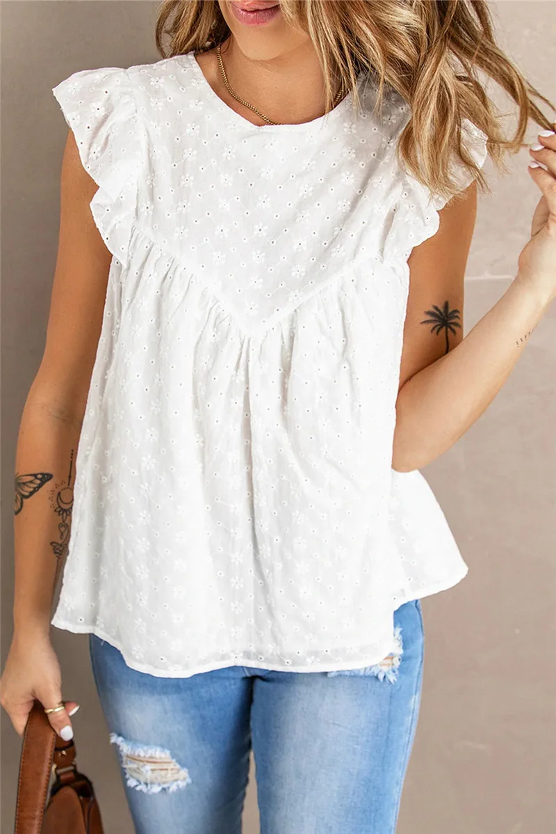 White Casual Blouse for Women Flying Sleeveless O Neck Jacquard Loose Shirts Black Summer Fashion Female Tops New Style Clothing
White Casual Blouse for Women Flying Sleeveless O Neck Jacquard Loose Shirts Black Summer Fashion Female Tops New Style Clothing