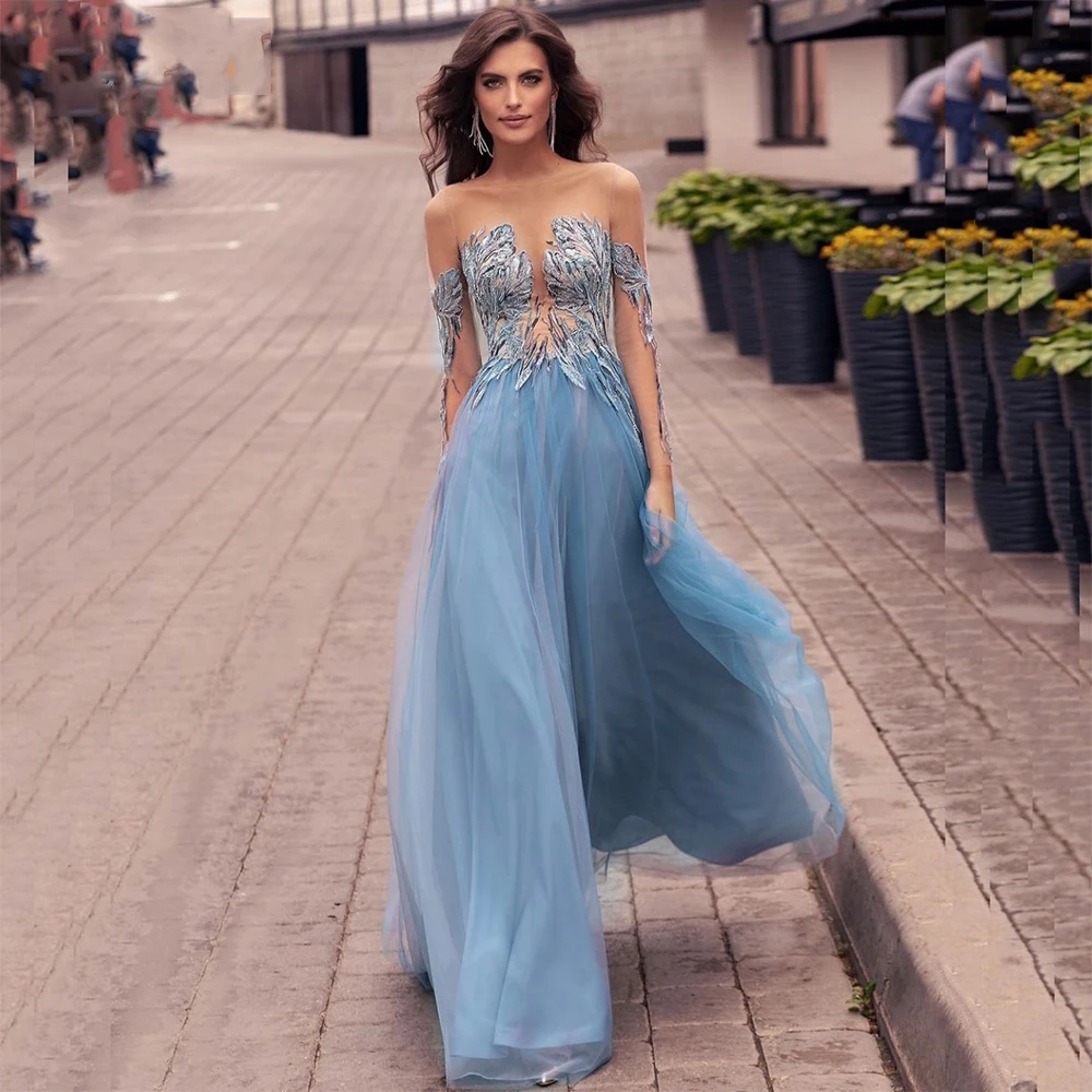 Long A-line Tulle Prom Dress Women Long Strapless Applique Embroidery Evening Gown with Illusion Full Sleeve Light Party Gown
Long A-line Tulle Prom Dress Women Long Strapless Applique Embroidery Evening Gown with Illusion Full Sleeve Light Party Gown