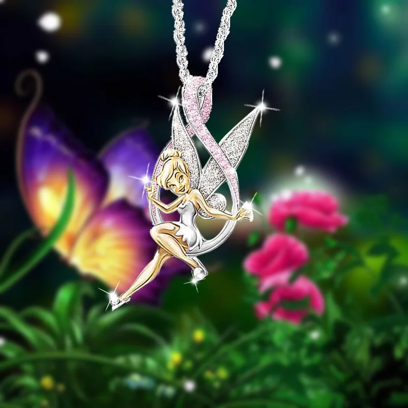 Pink Crystal heart fairy pendant necklace for women rhinestone tinker bell necklace for kids girls cute kawaii jewelry anime
Pink Crystal heart fairy pendant necklace for women rhinestone tinker bell necklace for kids girls cute kawaii jewelry anime