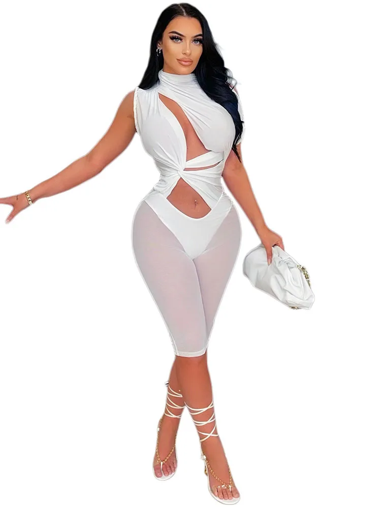 Szkzk Mesh perspective Short Jumpsuits Women turtleneck hollow out sleeveless See Through high waist night club party Jumpsuits 
Szkzk Mesh perspective Short Jumpsuits Women turtleneck hollow out sleeveless See Through high waist night club party Jumpsuits