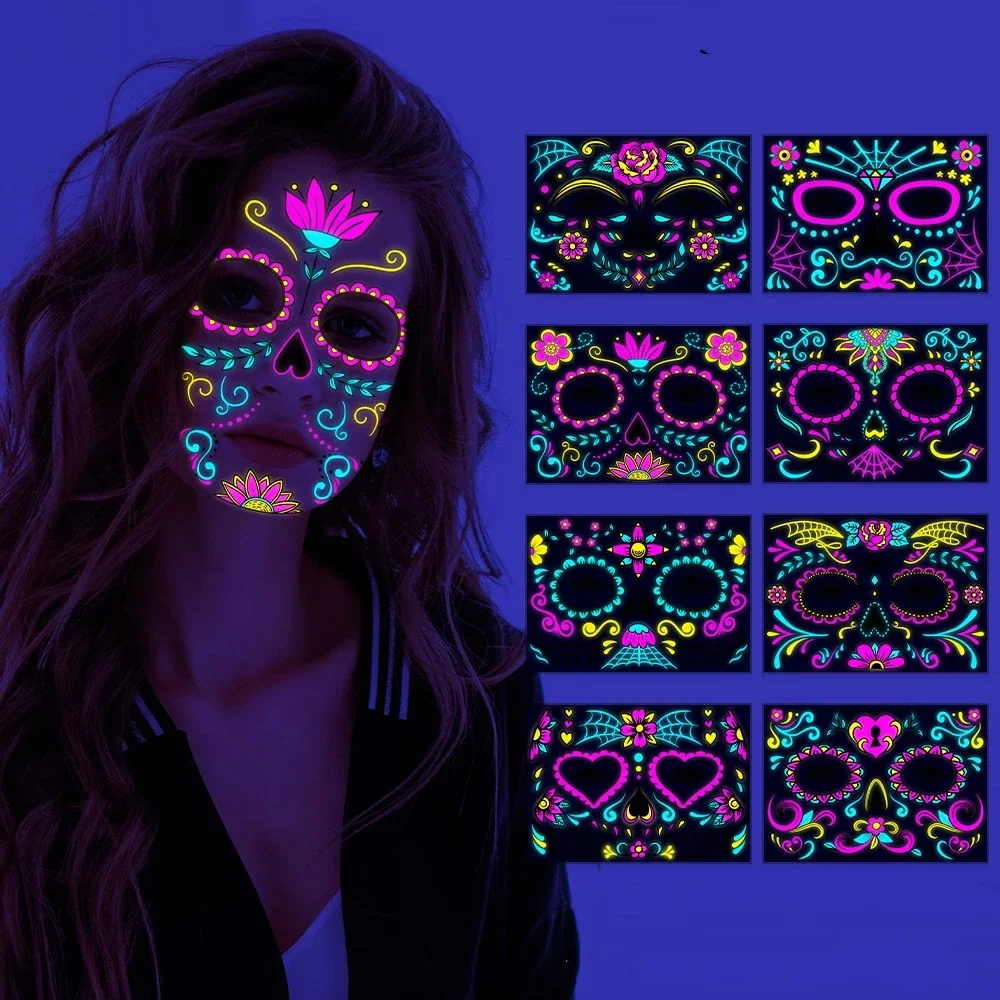 Halloween Luminous Face Sticker Day of the Dead Horror Fluorescent Temporary Tattoo Skull Masquerade Neon Fake Tattoo
Halloween Luminous Face Sticker Day of the Dead Horror Fluorescent Temporary Tattoo Skull Masquerade Neon Fake Tattoo