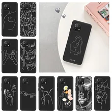 Phone Case For Xiaomi mi 11 Lite 11T 10T 11X 11i Note 10 Pro 5G 9 SE Abstract Girl Kiss Flower line Art TPU Black Silicone Cover