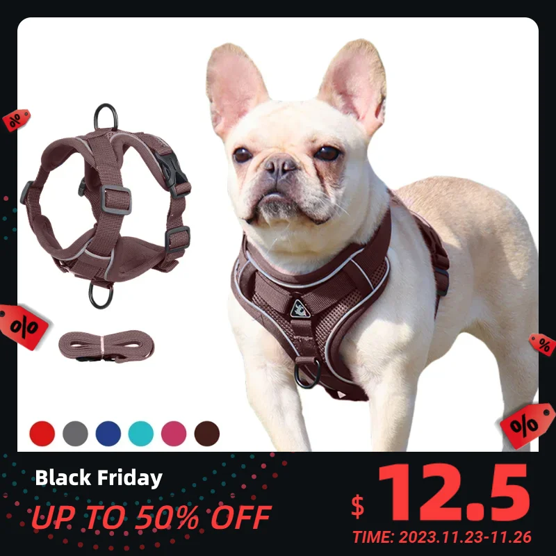 

No Pull Pet Dog Harness Puppy Cat Safety Vest Reflective with 1.5m Traction Leash for Small Medium Dogs Chihuahua French Bulldog