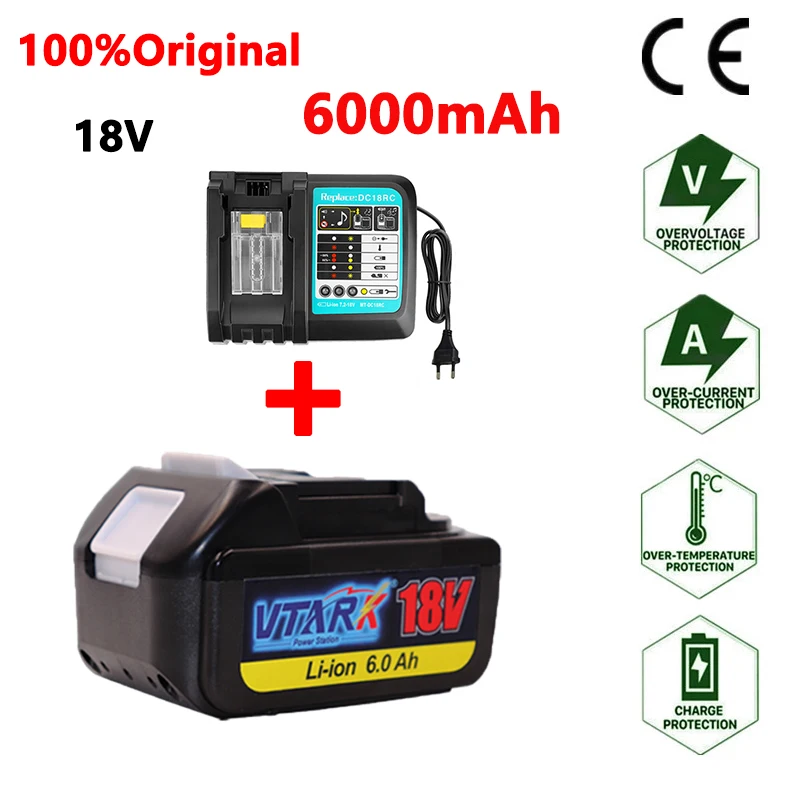 WIth Charger BL1860 Rechargeable Battery 18 V6000mAh Lithium Ion for Makita 18v Battery 6ah BL1840 BL1850 BL1830 BL1860B LXT400
WIth Charger BL1860 Rechargeable Battery 18 V6000mAh Lithium Ion for Makita 18v Battery 6ah BL1840 BL1850 BL1830 BL1860B LXT400