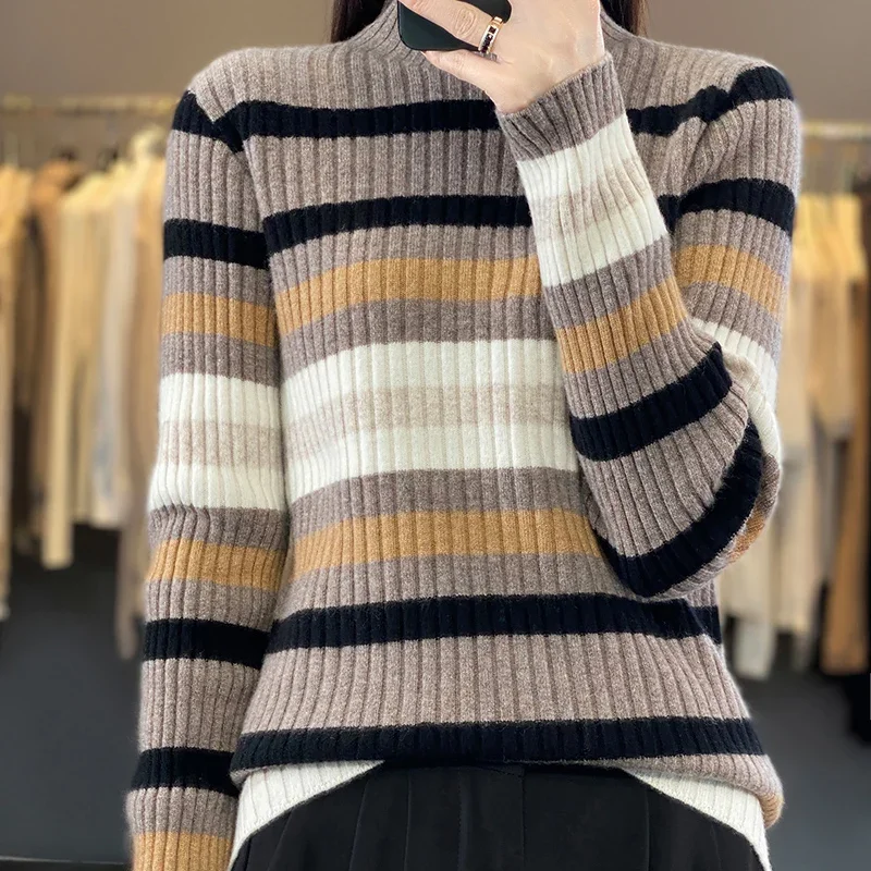 Autumn New 100% Pure Woolen Sweater Women's Half Height Pullover Loose Cashmere Sweater Knitted Slimming Bottom Shirt
Autumn New 100% Pure Woolen Sweater Women's Half Height Pullover Loose Cashmere Sweater Knitted Slimming Bottom Shirt