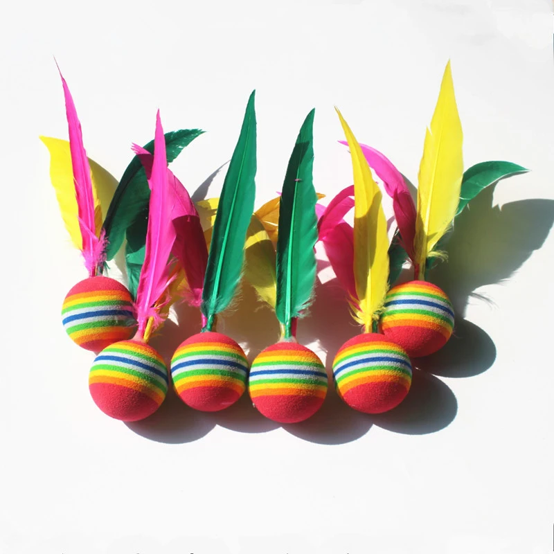 

1/5pcs Colorful Feather Shuttlecock China Jianzi Foot Kick Hand Wheel Fancy Goose Feather Shuttlecock Fitness Entertainment