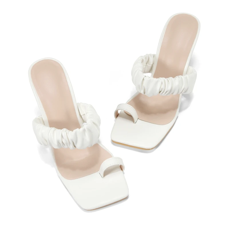 Женские босоножки без шнуровки элегантные белые сандалии на высоком каблуке 9 см