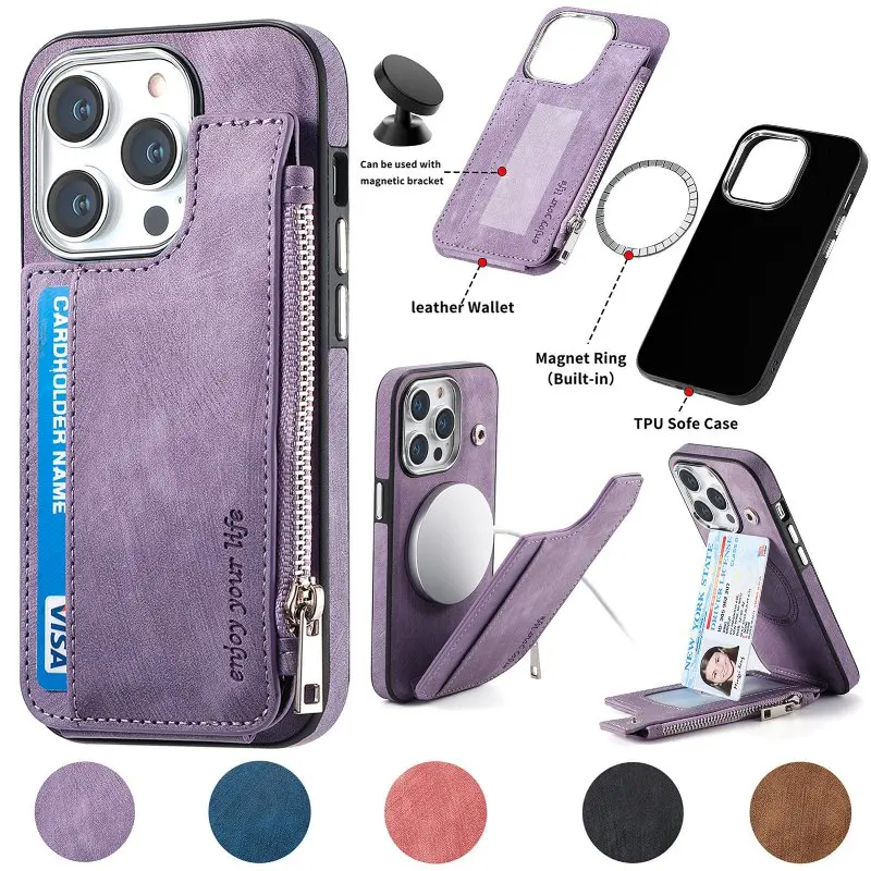 Vertical Zipper Wallet Card Support Magsafe Fuction Back Cover For iPhone 14 Plus 13 Pro Max 12 Magnetic Ring Leather Phone Case
Vertical Zipper Wallet Card Support Magsafe Fuction Back Cover For iPhone 14 Plus 13 Pro Max 12 Magnetic Ring Leather Phone Case