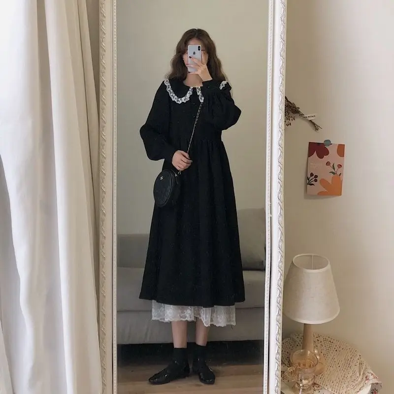 Dress Women Long Patchwork Preppy Style Kawaii Ulzzang Peter Pan Collar Teen Dresses Classy Tender Casual Ins Feminino Daily 
Dress Women Long Patchwork Preppy Style Kawaii Ulzzang Peter Pan Collar Teen Dresses Classy Tender Casual Ins Feminino Daily