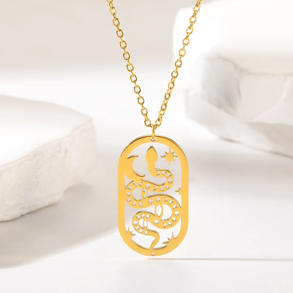 Snake Necklaces Star Moon Devil's Eye Cartouche Necklace For Women Serpent Animal Amulet Charm Chain Stainless Steel Jewelry
Snake Necklaces Star Moon Devil's Eye Cartouche Necklace For Women Serpent Animal Amulet Charm Chain Stainless Steel Jewelry