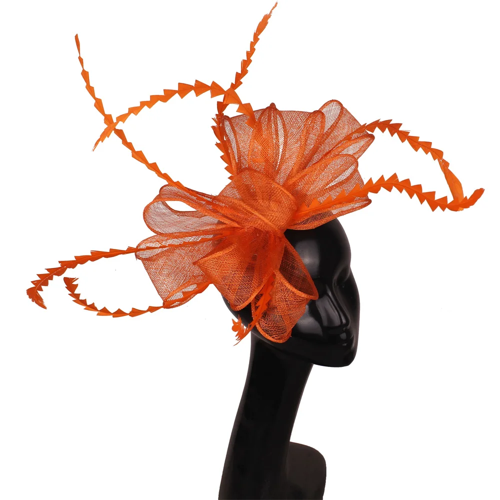 

Fashion Women Bowknot Headwear Orange Fascinator Headband Hats Elegant Formal Dress Ladies Occasion Church Fedora Caps Headpiece