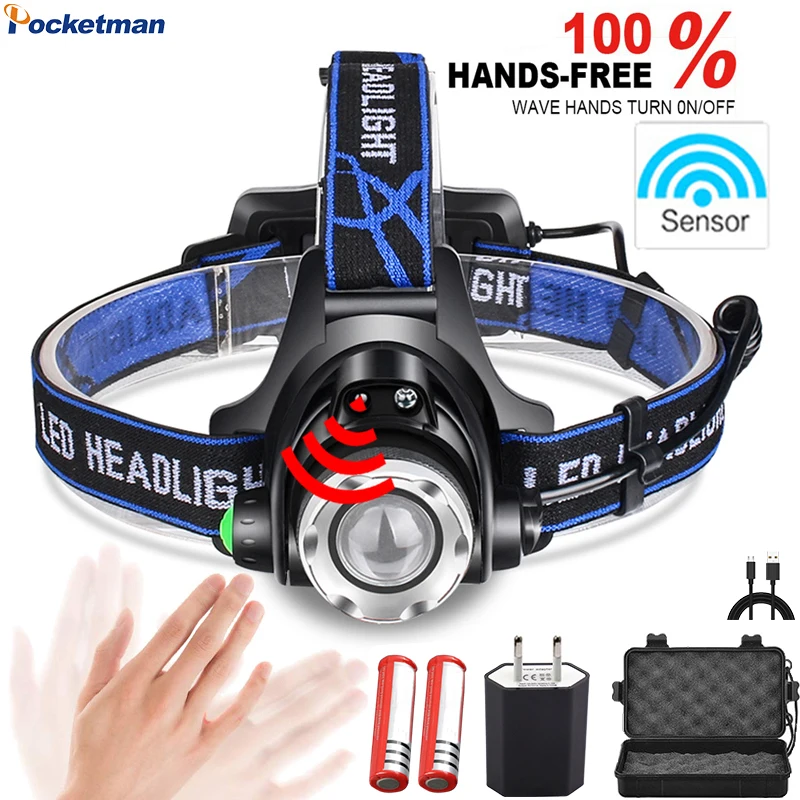 

Body Motion Sensor LED Headlamp V6/L2/T6 USB Rechargeable Headlight Waterproof Induction Head Lamp Powerful Zoomable Head Torch