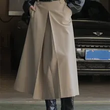 HanOrange 2023 Spring Summer Vintage High Waist Midi Skirt Pleated A-line Loose Umbrella Skirt Black/Khaki