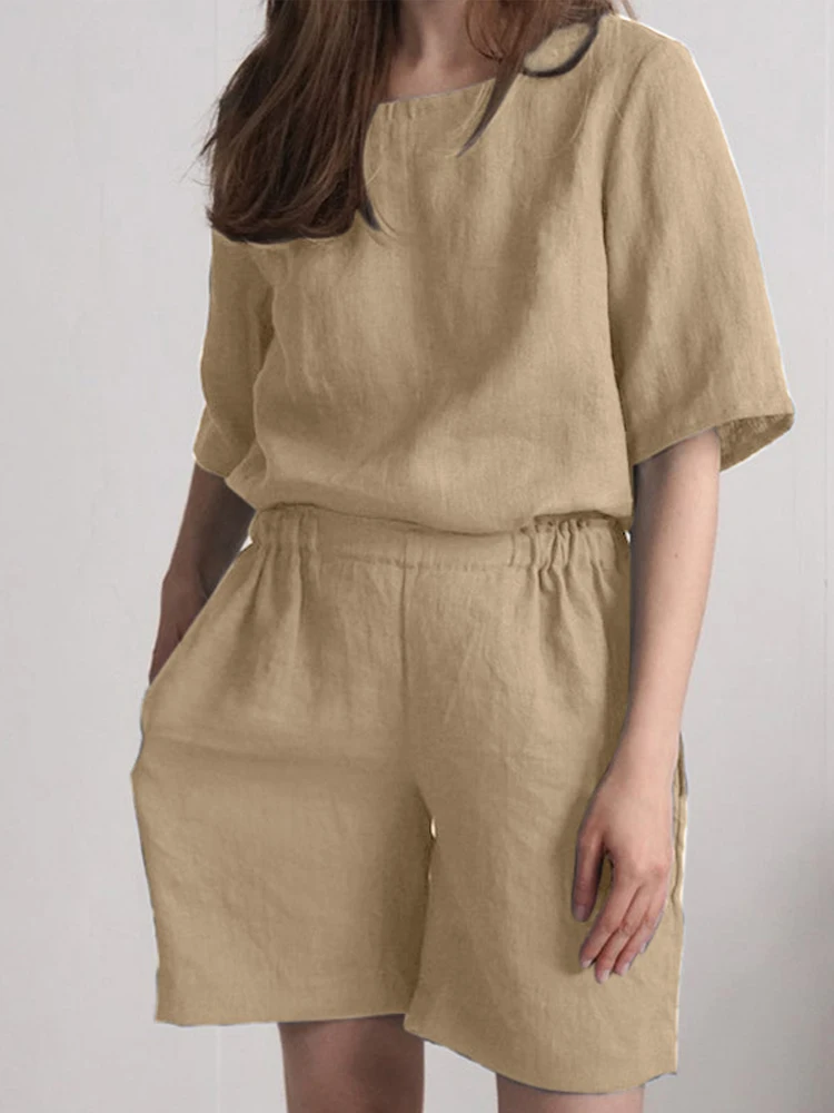 2022 Women Casual O Neck Tops And Elastic Waist Shorts Suits Women Breathable Solid Short Sets Ladies Beach Street 2PC Suits
2022 Women Casual O Neck Tops And Elastic Waist Shorts Suits Women Breathable Solid Short Sets Ladies Beach Street 2PC Suits