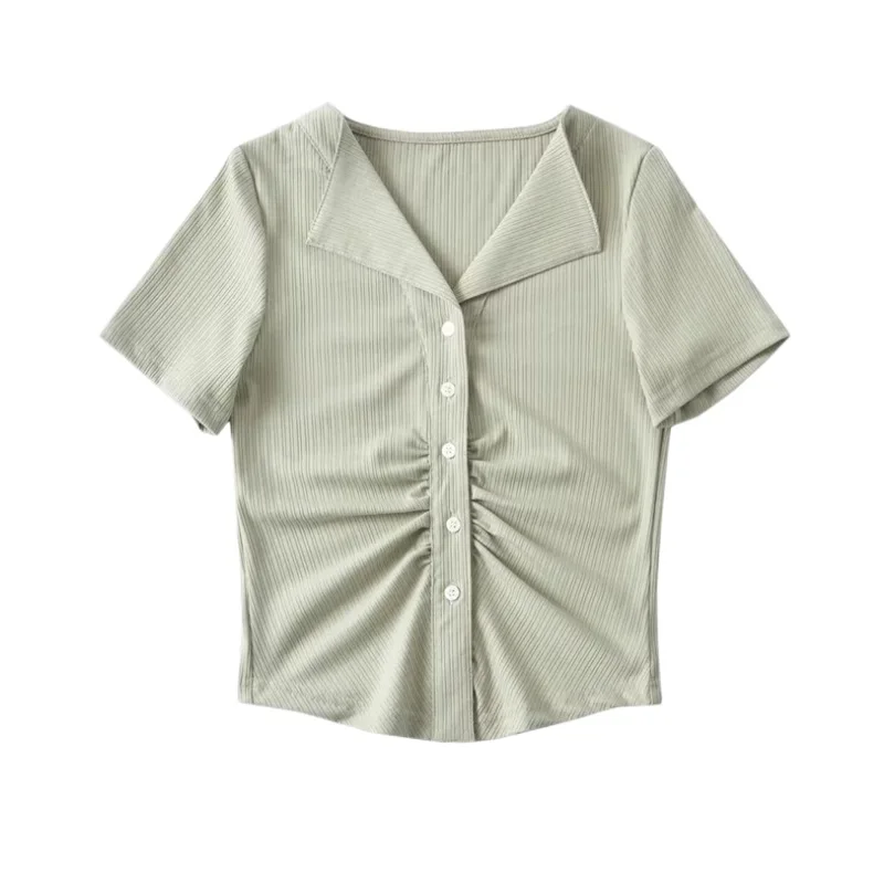 2023 Summer Women T Shirts Single-breasted Solid Tshirts Casual Slim Short Sleeve Tops Women Cropped Tops T-Shirts Femme Outwear
2023 Summer Women T Shirts Single-breasted Solid Tshirts Casual Slim Short Sleeve Tops Women Cropped Tops T-Shirts Femme Outwear