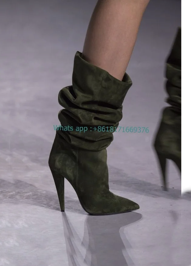 2022 Fashion Sexy Pleated Spike Thin High Heel Suede Boots Women Mid-calf Pointed Toe Luxury Boots Lady Party Slip on Shoes
2022 Fashion Sexy Pleated Spike Thin High Heel Suede Boots Women Mid-calf Pointed Toe Luxury Boots Lady Party Slip on Shoes