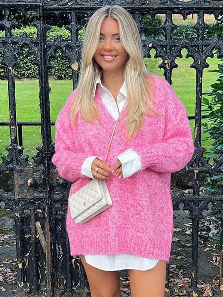 Long Knitted Pullover Sweater British Long Sleeve V Neck Solid Loose Women Knitwear 2022 Autumn Winter Warm Casual Outfit
Long Knitted Pullover Sweater British Long Sleeve V Neck Solid Loose Women Knitwear 2022 Autumn Winter Warm Casual Outfit