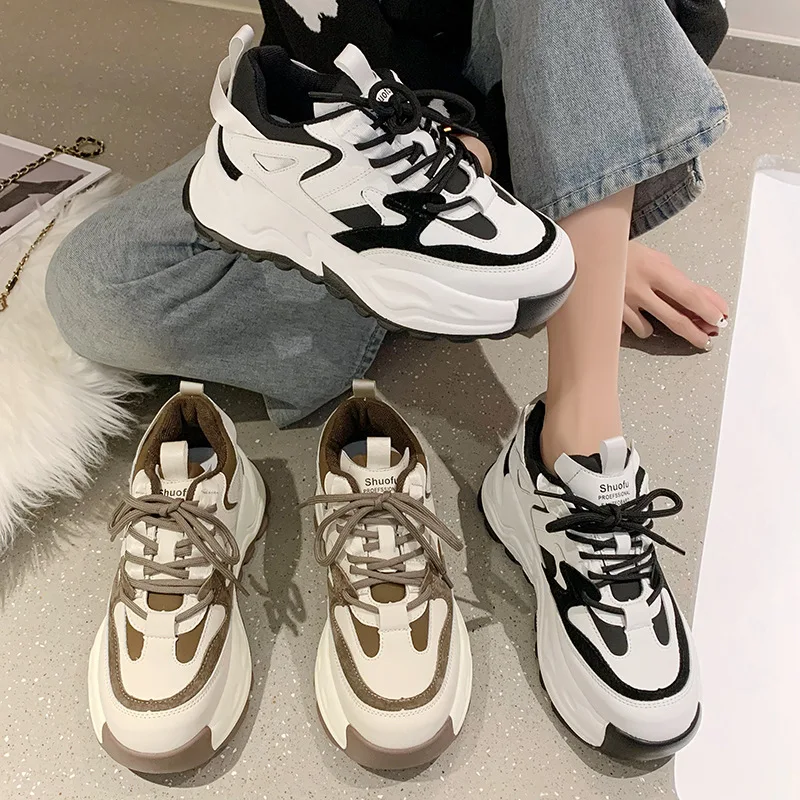 

BCEBYL Autumn new fashion casual shoes Sports running shoes Skinny platform shoes laced vulcanized women's shoes