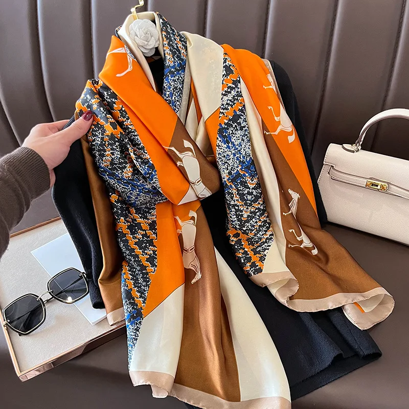 Silk Scarf for Women fashion Summer Silk Shawls Wraps Soft Female Foulard Bandanna Muffler Girl Pareo Luxury Designer Scarf
Silk Scarf for Women fashion Summer Silk Shawls Wraps Soft Female Foulard Bandanna Muffler Girl Pareo Luxury Designer Scarf