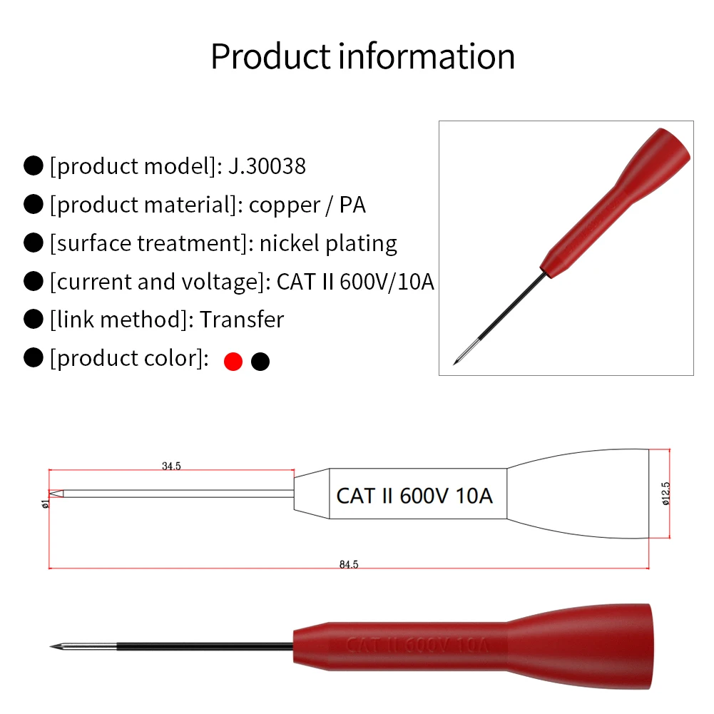 Test Multimeter Testing Probe 10 Pcs 3.32Inch For 2mm Diameter Test Probes Non Destructive Probe Puncture Probe Red+Black
Test Multimeter Testing Probe 10 Pcs 3.32Inch For 2mm Diameter Test Probes Non Destructive Probe Puncture Probe Red+Black