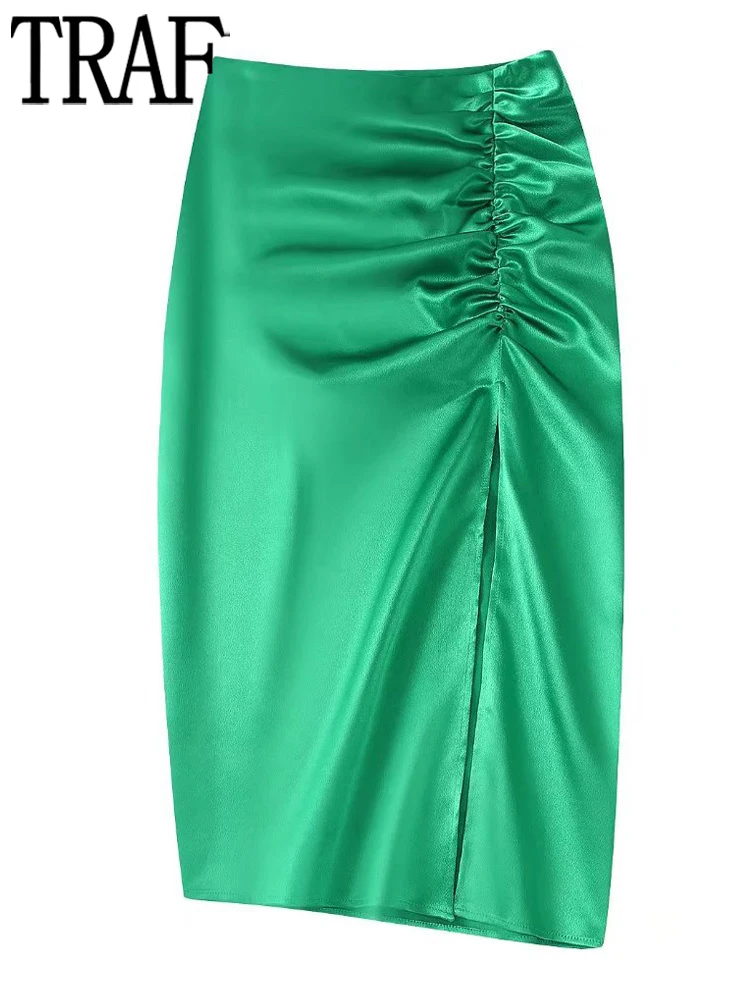TRAF Green Pleated Women Skirt Satin Long Skirts Womens 2022 Blue High Waist Midi Skirts Women Summer Office Slit Woman Skirt
TRAF Green Pleated Women Skirt Satin Long Skirts Womens 2022 Blue High Waist Midi Skirts Women Summer Office Slit Woman Skirt