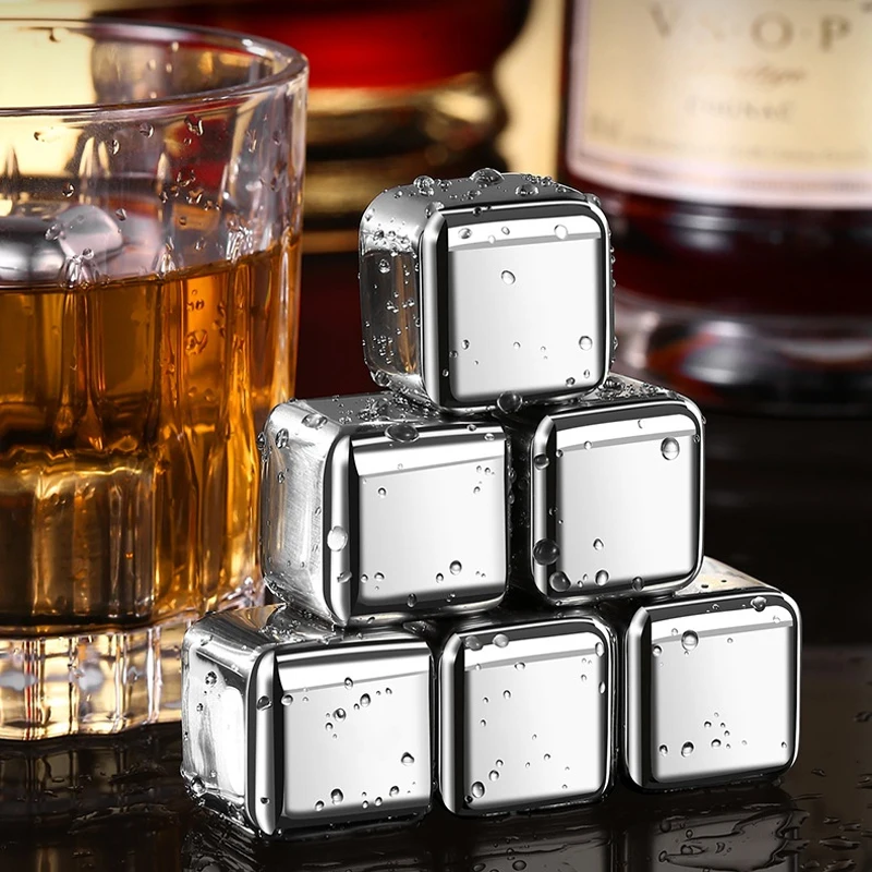 

304 Stainless Steel Square Ice Cubes Reusable Quick-frozen Ice Grain Beer Iced Whiskey Red Wine Square Chilling Stones Ice Set