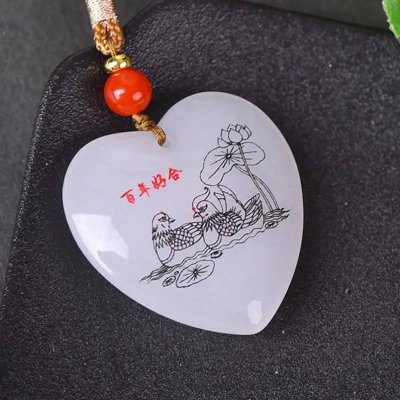 Natural White Jade Heart Pendant Necklace Women Fine Jewelry Golden Silk Jades Mandarin Duck Love Heart Lucky Charms Amulets
Natural White Jade Heart Pendant Necklace Women Fine Jewelry Golden Silk Jades Mandarin Duck Love Heart Lucky Charms Amulets