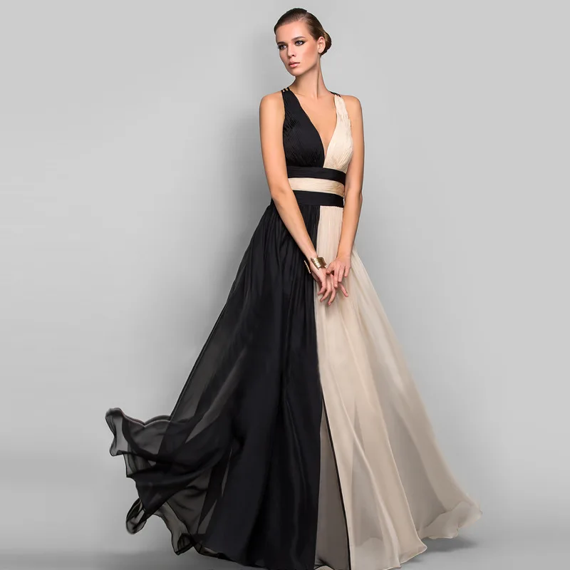 Women Elegant Chiffon Maxi Evening Dresses Sleeveless V Neck Sexy Contrasting Colors A-line Fashion Female Summer New Long Dress
Women Elegant Chiffon Maxi Evening Dresses Sleeveless V Neck Sexy Contrasting Colors A-line Fashion Female Summer New Long Dress