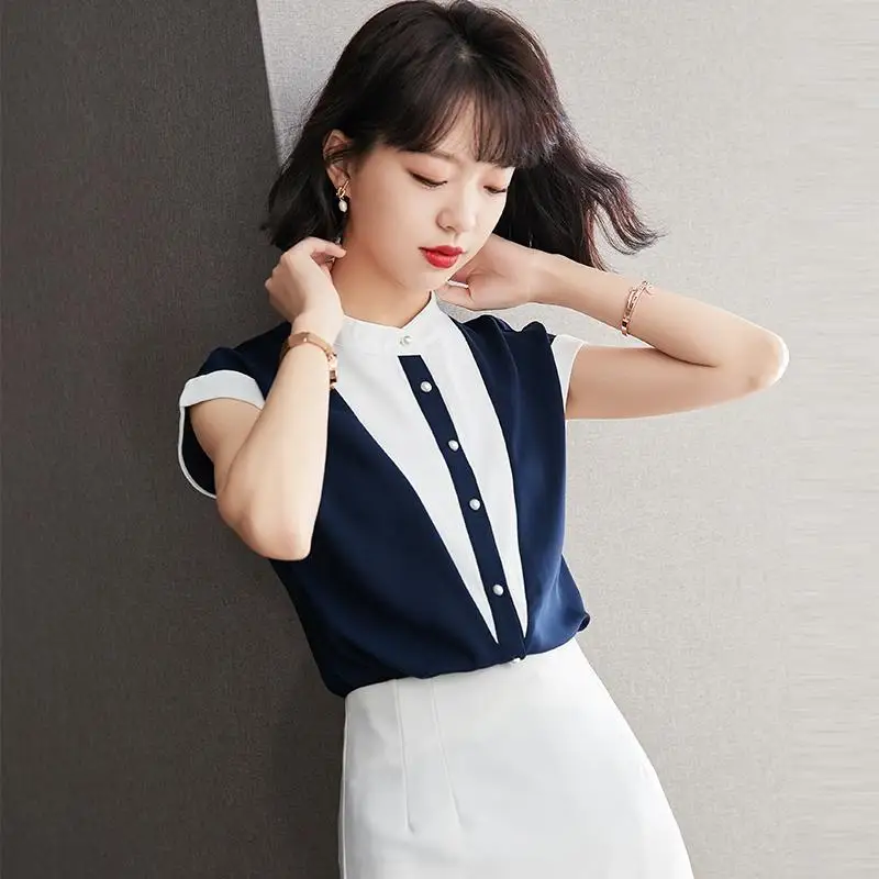 Thin shirt female 2022 summer fashion new chiffon professional sleeveless o neck casual patchwork blouse female top clothing
Thin shirt female 2022 summer fashion new chiffon professional sleeveless o neck casual patchwork blouse female top clothing