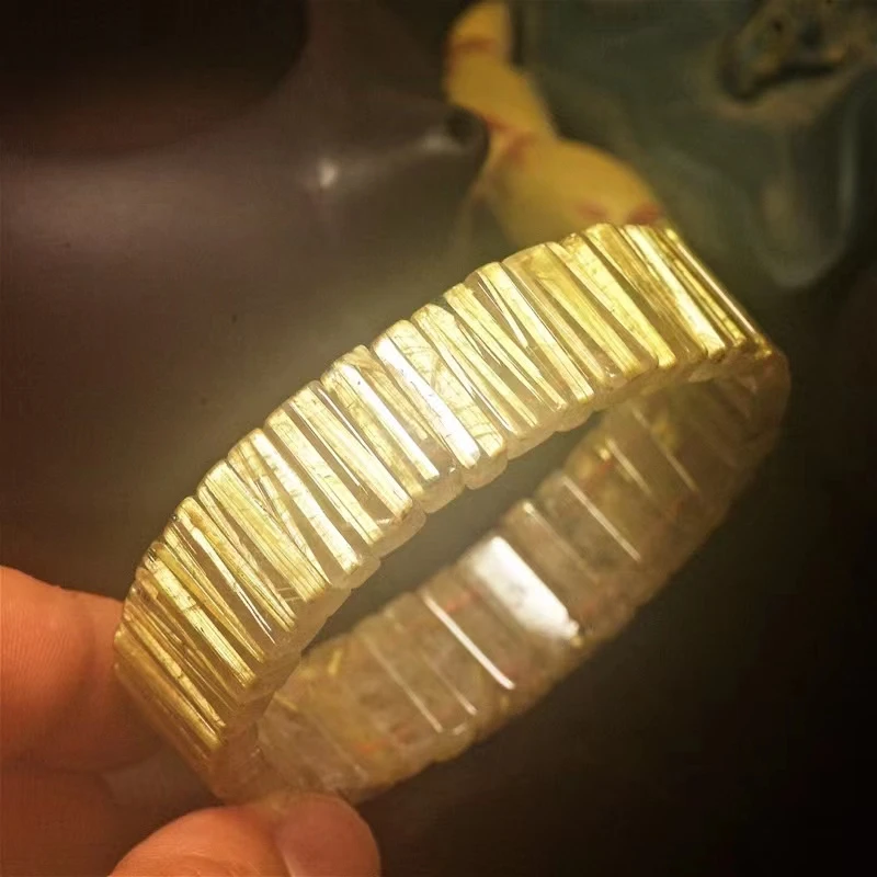 Genuine Natural Gold Rutilated Quartz Titanium Bracelet 17*5.5mm Yellow Rutilated Cat Eye Rectangle Beads AAAAAAA
Genuine Natural Gold Rutilated Quartz Titanium Bracelet 17*5.5mm Yellow Rutilated Cat Eye Rectangle Beads AAAAAAA