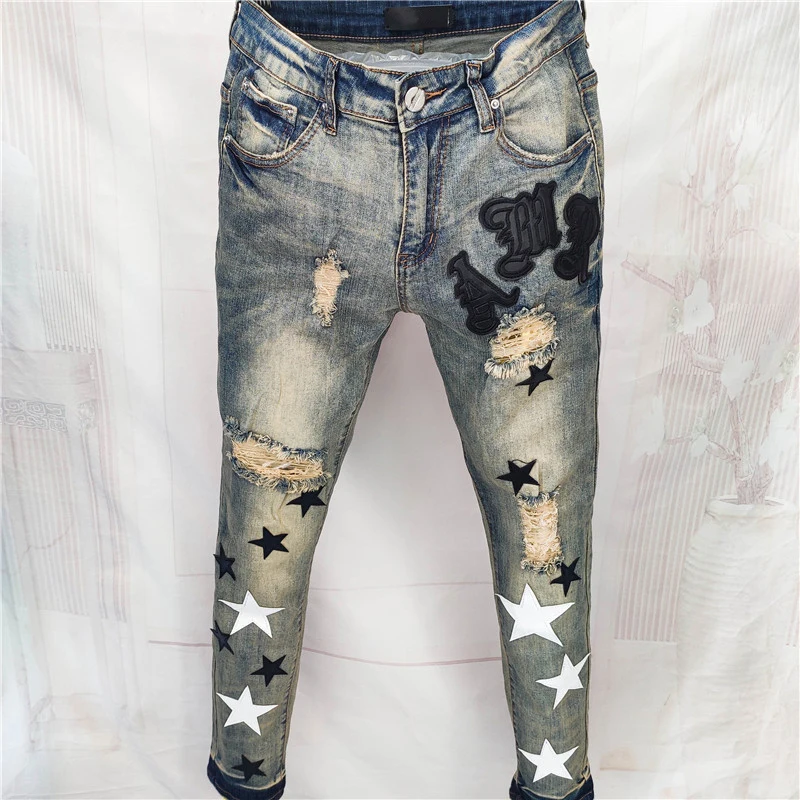 Fashion Versatile Men Ripped Jeans European Men Jean Hole Patch Stretch Pencil Pant Streetwear Elastic Hip Hop Star Pattern Jean
Fashion Versatile Men Ripped Jeans European Men Jean Hole Patch Stretch Pencil Pant Streetwear Elastic Hip Hop Star Pattern Jean