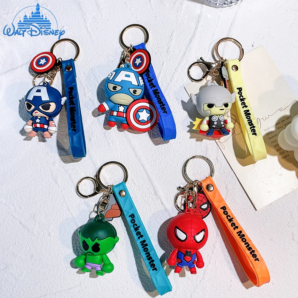 

Disney Marvel Superhero PVC Keychain Cartoon Spiderman Hulk Thor Keyrings Cute Captain America Iron Man Keyholder Avengers Gift