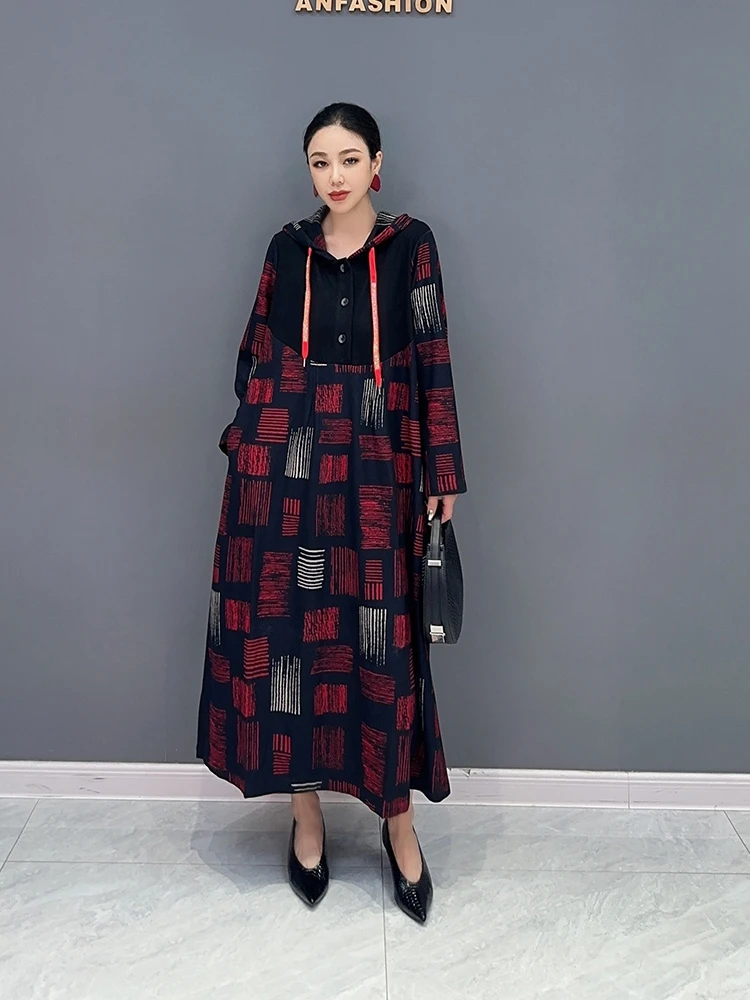 

SuperAen осень 2023 Новое корейское цветное платье с капюшоном с длинным рукавом свободное платье оверсайз модное женское платье