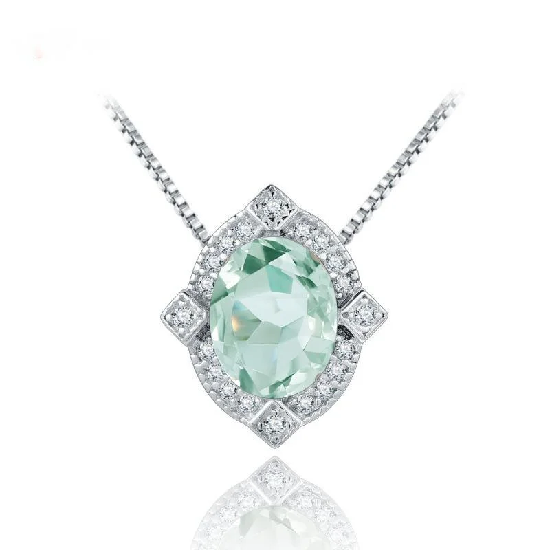 

2023 Colored Jewelry New S925 Silver Natural Treasure Green Amethyst Necklace Fashion Light Luxury Advanced Sense Inlaid Pendant