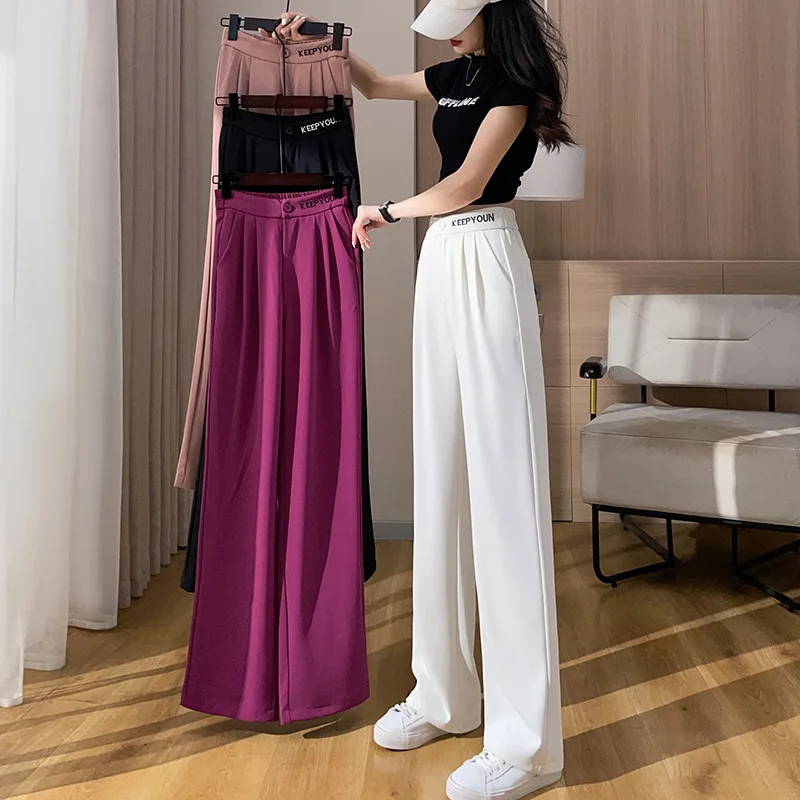 Sweet Anti-Static Ice Silk Wide-Leg Suit Pants Women's Summer Thin Section High Waist Drape Letter Embroidered Straight Trousers
Sweet Anti-Static Ice Silk Wide-Leg Suit Pants Women's Summer Thin Section High Waist Drape Letter Embroidered Straight Trousers