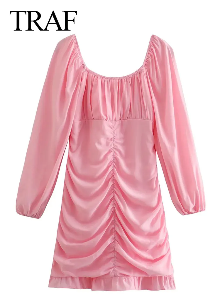 TRAF Elegant Solid Color Pink Dress Square Collar Raglan Long Sleeves Pleated Slim Fit Sexy Dress Ruffle Chic Women's Clothes
TRAF Elegant Solid Color Pink Dress Square Collar Raglan Long Sleeves Pleated Slim Fit Sexy Dress Ruffle Chic Women's Clothes