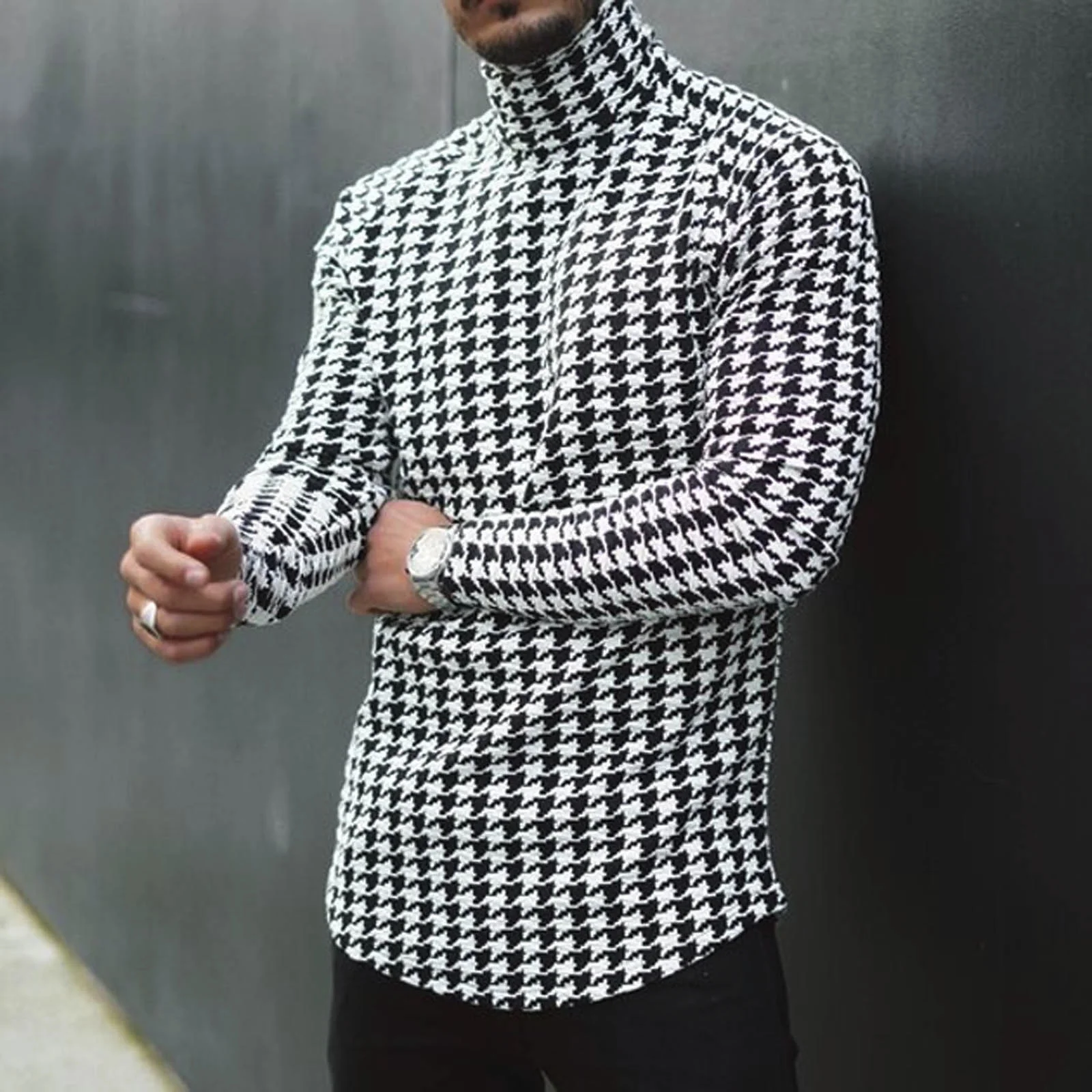 Fashion Men Turtleneck Long Slve Houndstooth Printed Slim Sweater Pullover Tops Casual Knitted Jumper Plus Size Pull Homme#35
Fashion Men Turtleneck Long Slve Houndstooth Printed Slim Sweater Pullover Tops Casual Knitted Jumper Plus Size Pull Homme#35