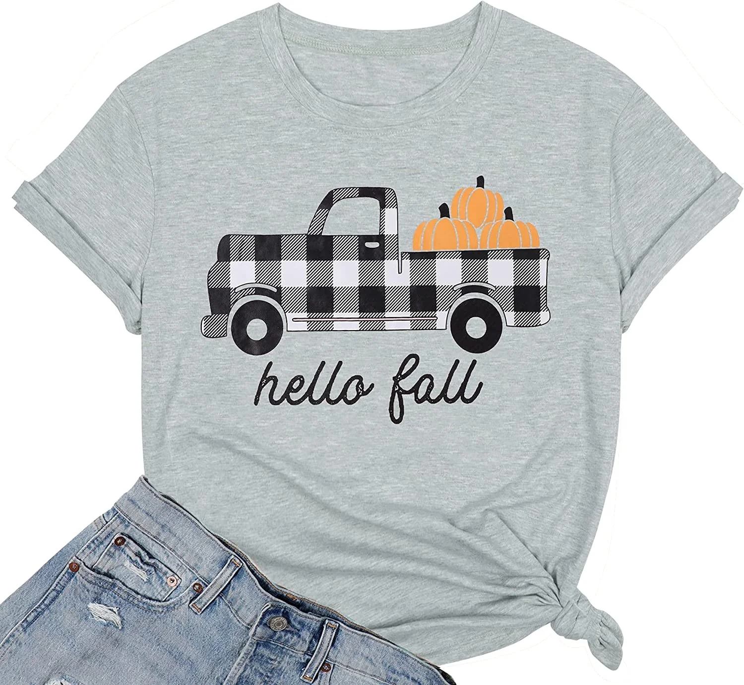 Hello Fall T-shirt Women's Pumpkin Buffalo Plaid Truck T-shirt Top Halloween Short Sleeve Shirt DW407
Hello Fall T-shirt Women's Pumpkin Buffalo Plaid Truck T-shirt Top Halloween Short Sleeve Shirt DW407