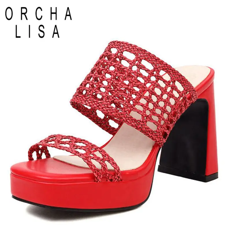 ORCHA LISA Women's Sandals Peep Toe Block 9.5cm High Heels Weave Mesh Platform 4cm Slippers Concise Solid Black Red Summer S3700
ORCHA LISA Women's Sandals Peep Toe Block 9.5cm High Heels Weave Mesh Platform 4cm Slippers Concise Solid Black Red Summer S3700