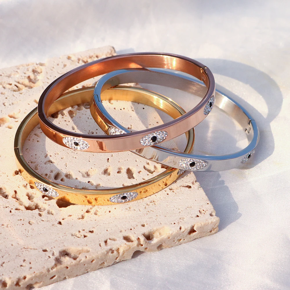 New Luxury Stainless Steel Crystal Bracelet Bangles Cuff Bracelet for Women Fashion Eye Bangle Women Accessories Wholesale
New Luxury Stainless Steel Crystal Bracelet Bangles Cuff Bracelet for Women Fashion Eye Bangle Women Accessories Wholesale
