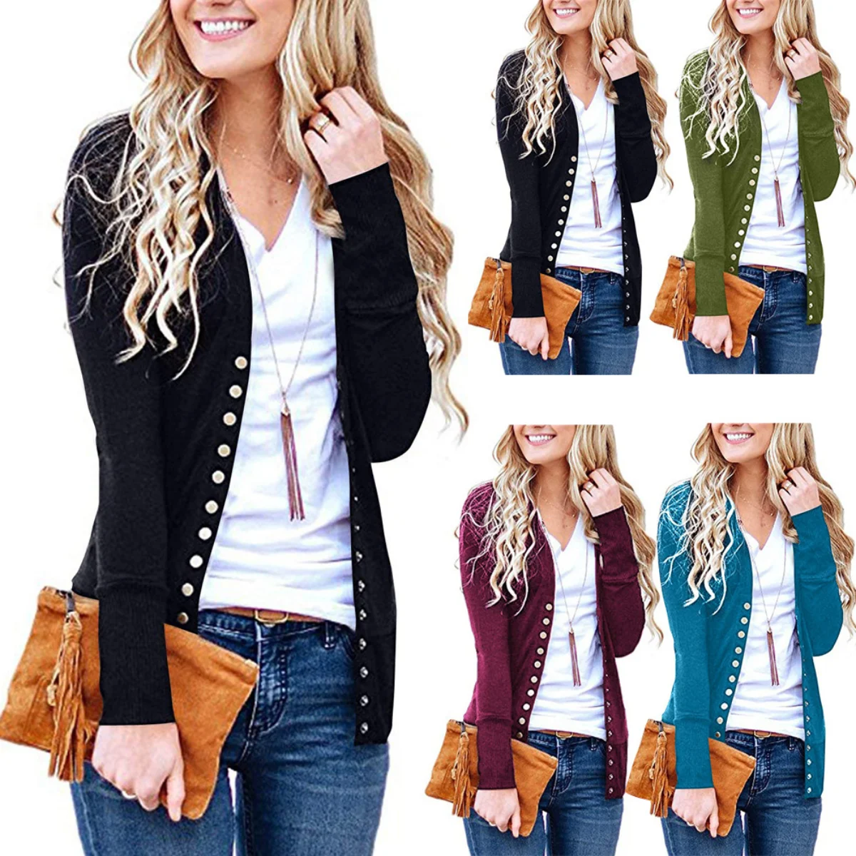2023 Women's Wear Fashion Clothing Solid V-Neck Long Sleeve Outer Knitted Sweater Cardigan Autumn Winter Sweet Slim Fit Coat
2023 Women's Wear Fashion Clothing Solid V-Neck Long Sleeve Outer Knitted Sweater Cardigan Autumn Winter Sweet Slim Fit Coat