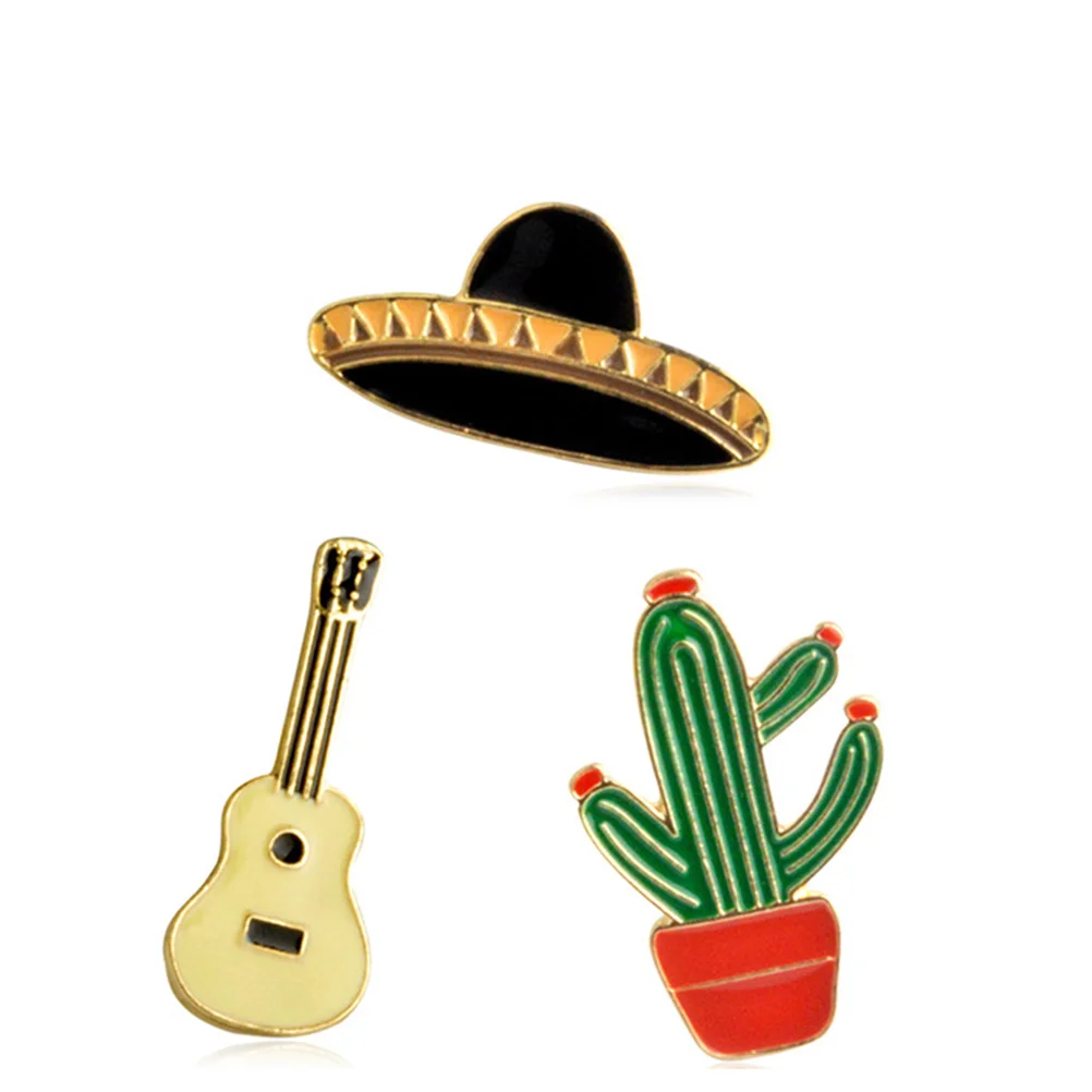 

12pcs Brooch Breastpin Fashion Delicate Cactus Guitar Planet Shape Brooch for Clothes Decor