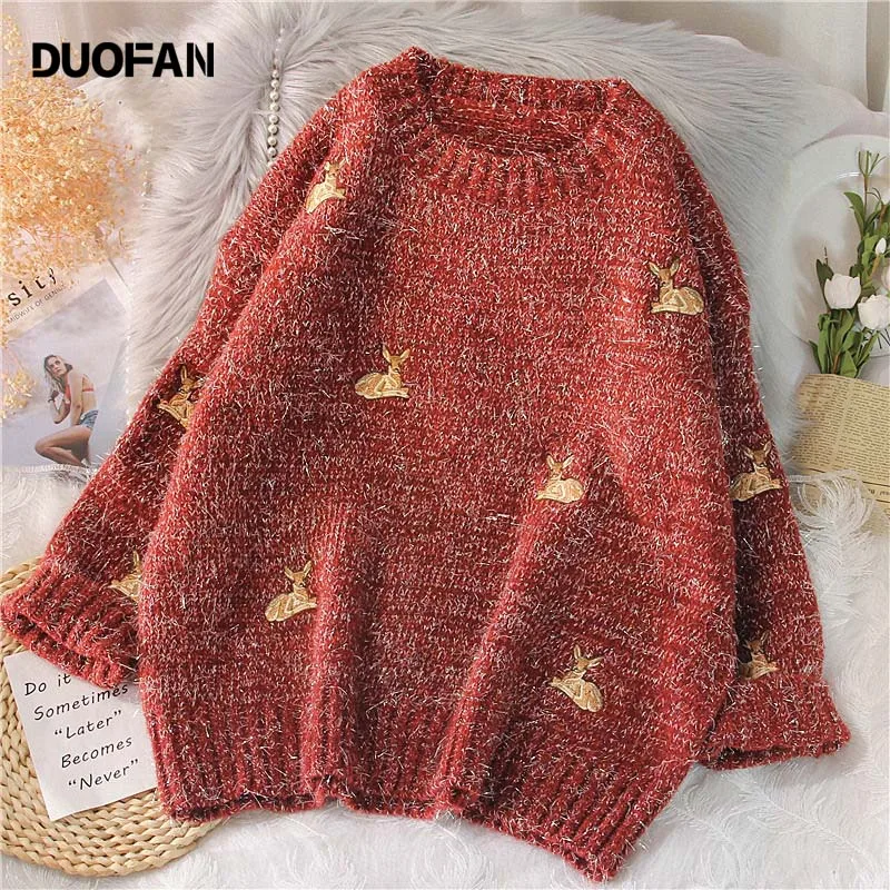 DUOFAN Women's Kawaii Sweaters Preppy Style Vintage Deer Embroidery Knit Pullovers Female Korean Thick Loose Jumpers Clothing
DUOFAN Women's Kawaii Sweaters Preppy Style Vintage Deer Embroidery Knit Pullovers Female Korean Thick Loose Jumpers Clothing