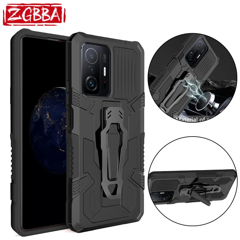 

Shockproof Back Clip Holder Phone Case For Xiaomi 11X 11i 11 10T Lite 5G 11T Pro Armor Bracket Cover For Xiaomi Note 10 Pro Lite