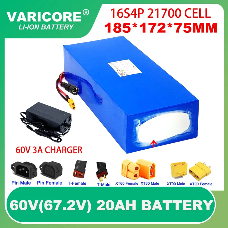 60V 20ah 21700 16s4p Electric scooter bateria 67.2v E-Bicycle Lithium Battery pack 1000W 2000W ebike batteries+3A Li-Ion Charger
60V 20ah 21700 16s4p Electric scooter bateria 67.2v E-Bicycle Lithium Battery pack 1000W 2000W ebike batteries+3A Li-Ion Charger